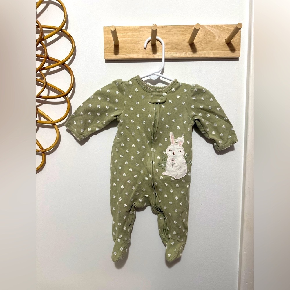 Green Polka Dot Kids One Piece with Bunny Design